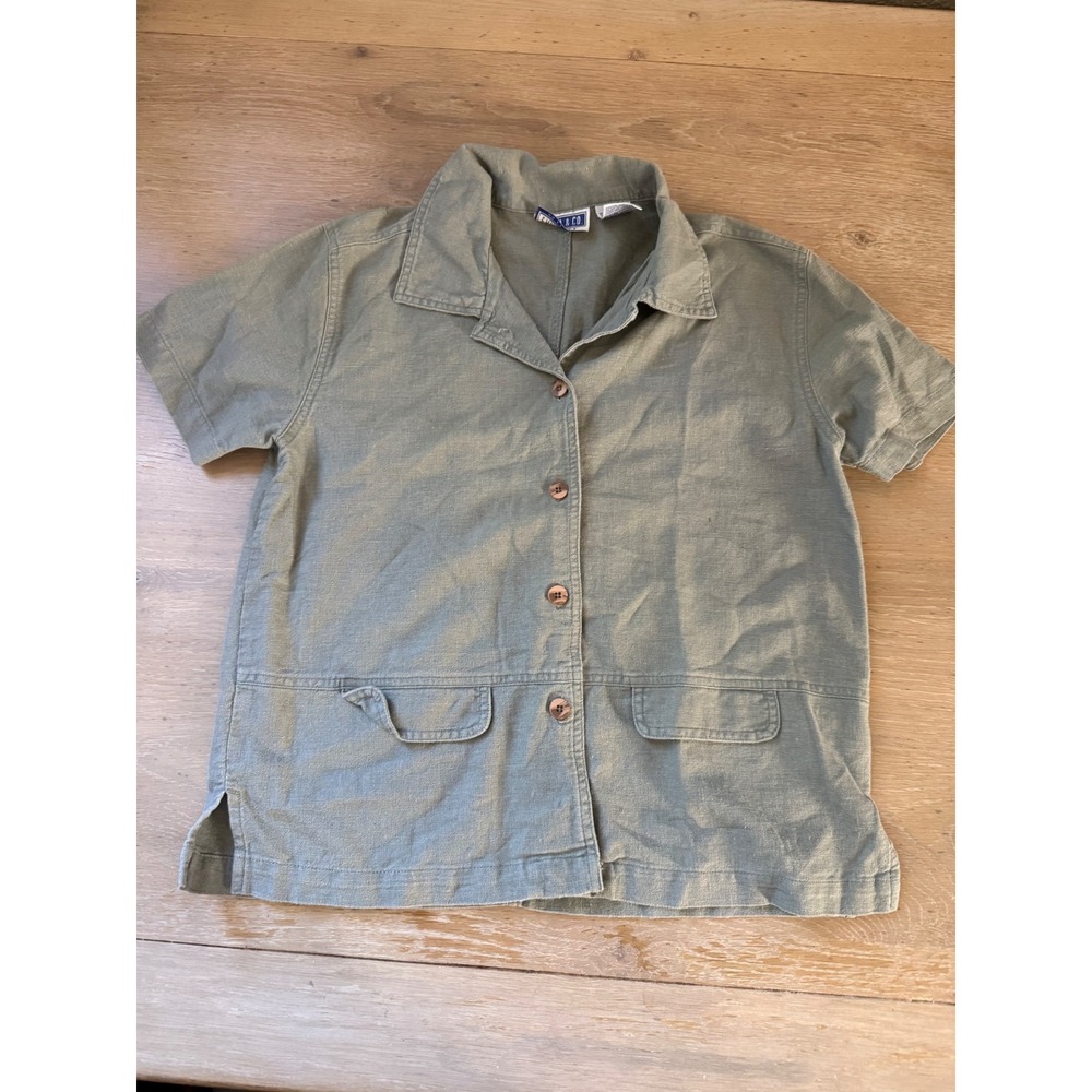 Erika & Co Petites Sage Green Linen Blend Button Down Utility Shirt PS uppcycle